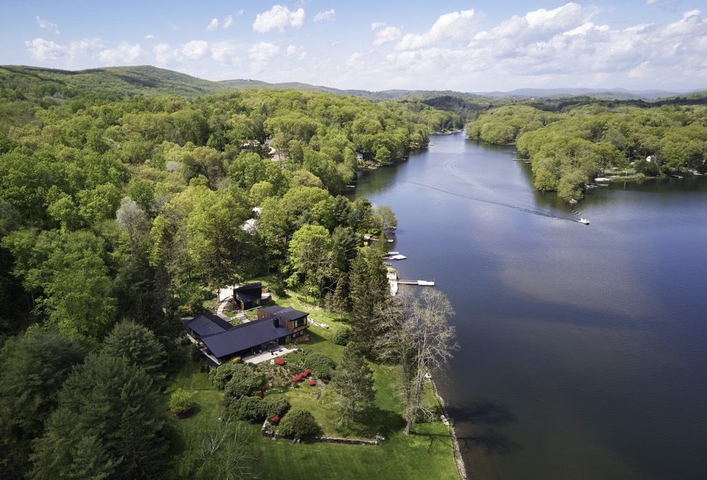 Aerial view over the property and Candlewood Lake
