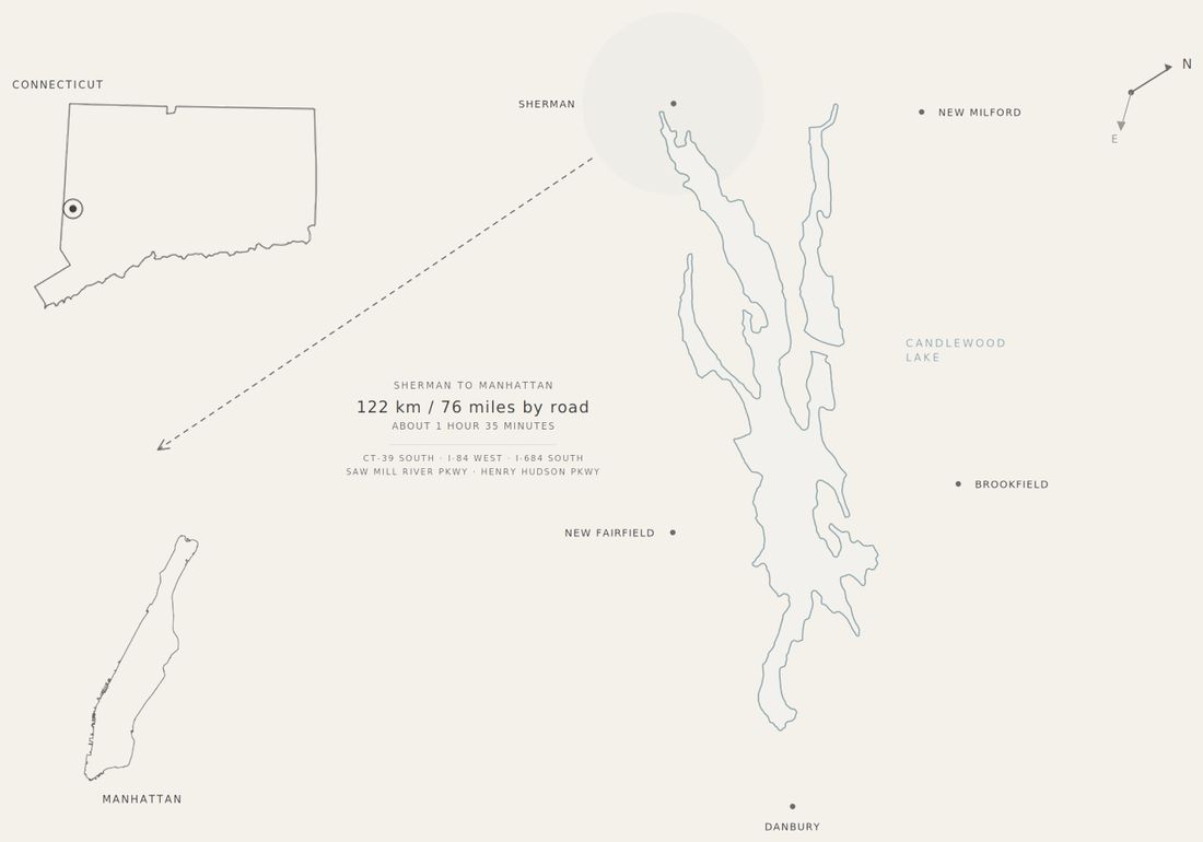 Location plan showing the drive from Manhattan to Sherman, Connecticut